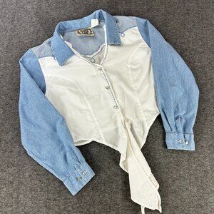 Vtg Wrangler Silver Lake Tie Front Shirt Womens Large White Pearl Button Rodeo